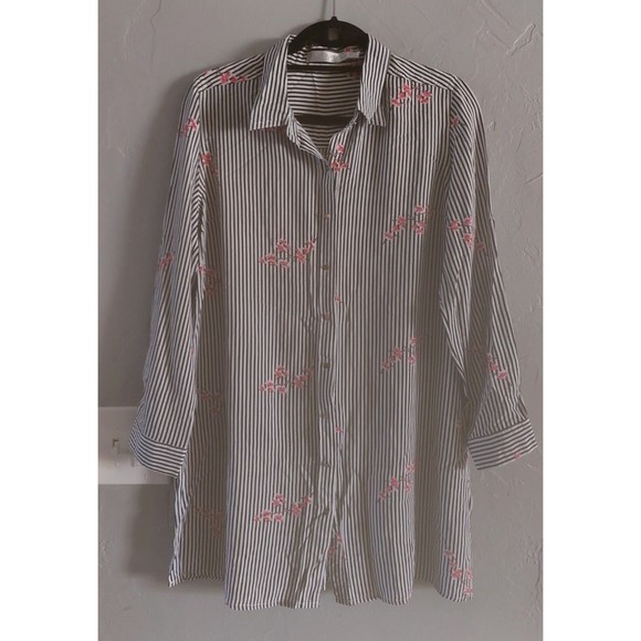 solitaire by ravi khosla Tops Shirts Women L,striped,Floral,Rayón,Roll Tab Sleev - Picture 1 of 8